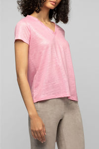 Tokyo V-neck linen twill T-shirt - Bonbon