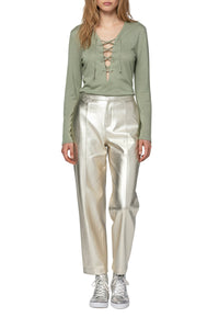 Tyhoa lace top in linen - Almond