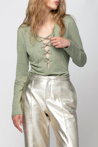 Tyhoa lace top in linen - Almond