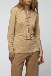 Tyhoa lace top in linen - Dune