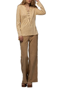 Tyhoa lace top in linen - Dune