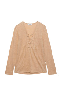 Tyhoa lace top in linen - Dune