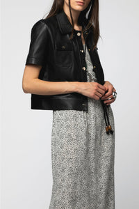 Vanissa short-sleeved leather jacket - Black