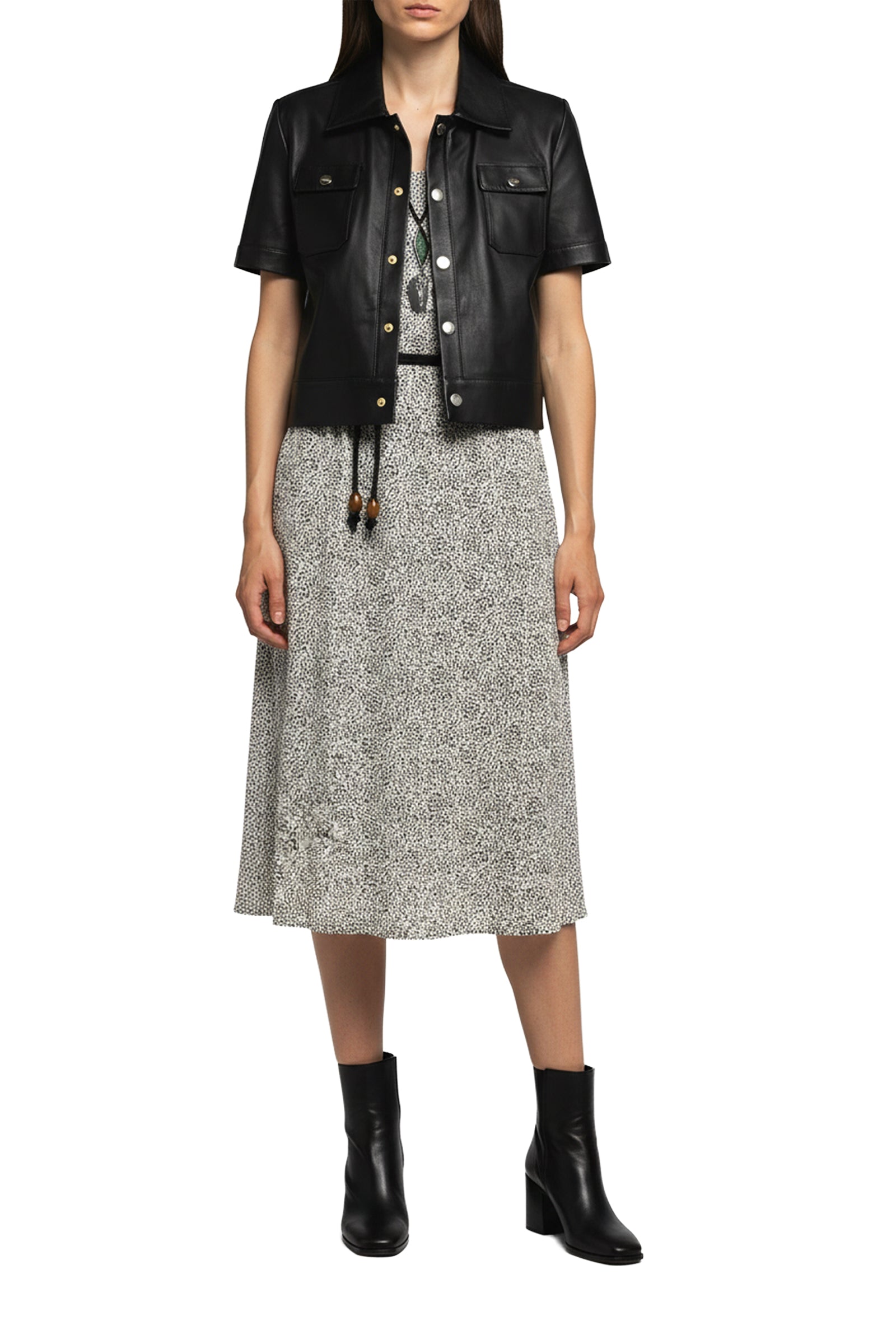 Vanissa short-sleeved leather jacket - Black