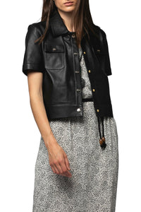 Vanissa short-sleeved leather jacket - Black