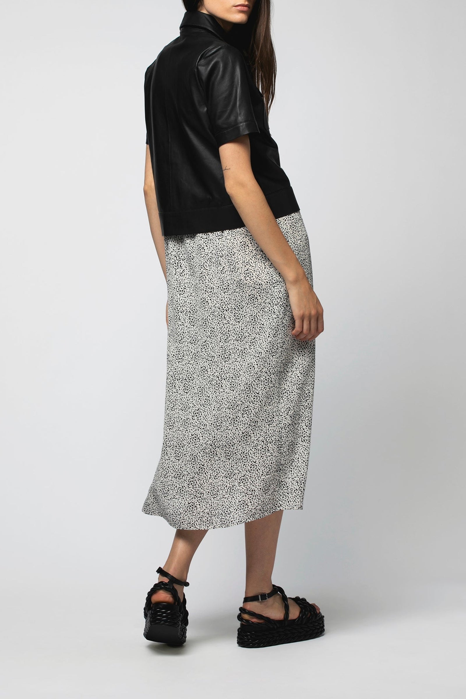 Vanissa short-sleeved leather jacket - Black