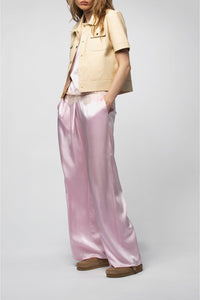 Vanissa short-sleeved leather jacket - Linen