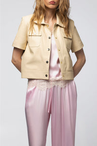 Vanissa short-sleeved leather jacket - Linen