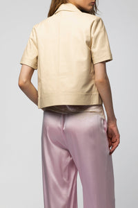 Vanissa short-sleeved leather jacket - Linen