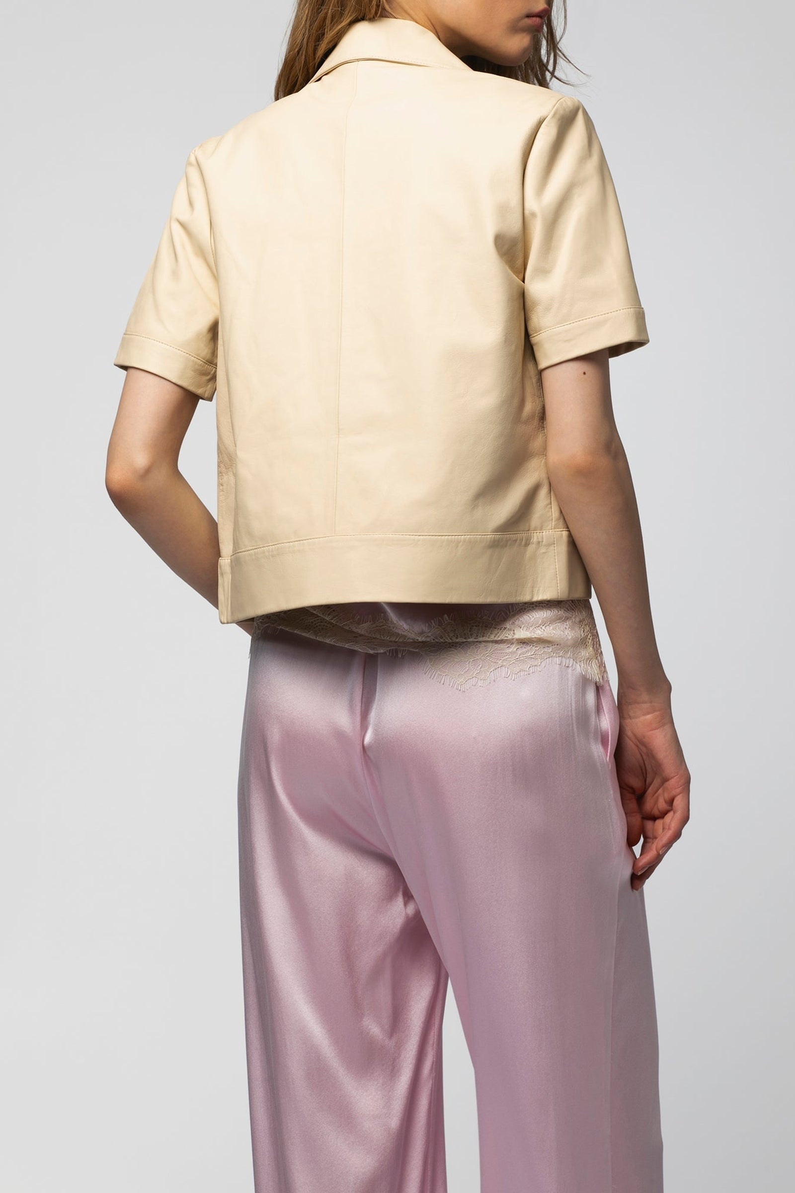 Vanissa short-sleeved leather jacket - Linen