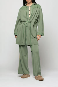 Long Veni cardigan with suede details in wool and cashmere - Almond