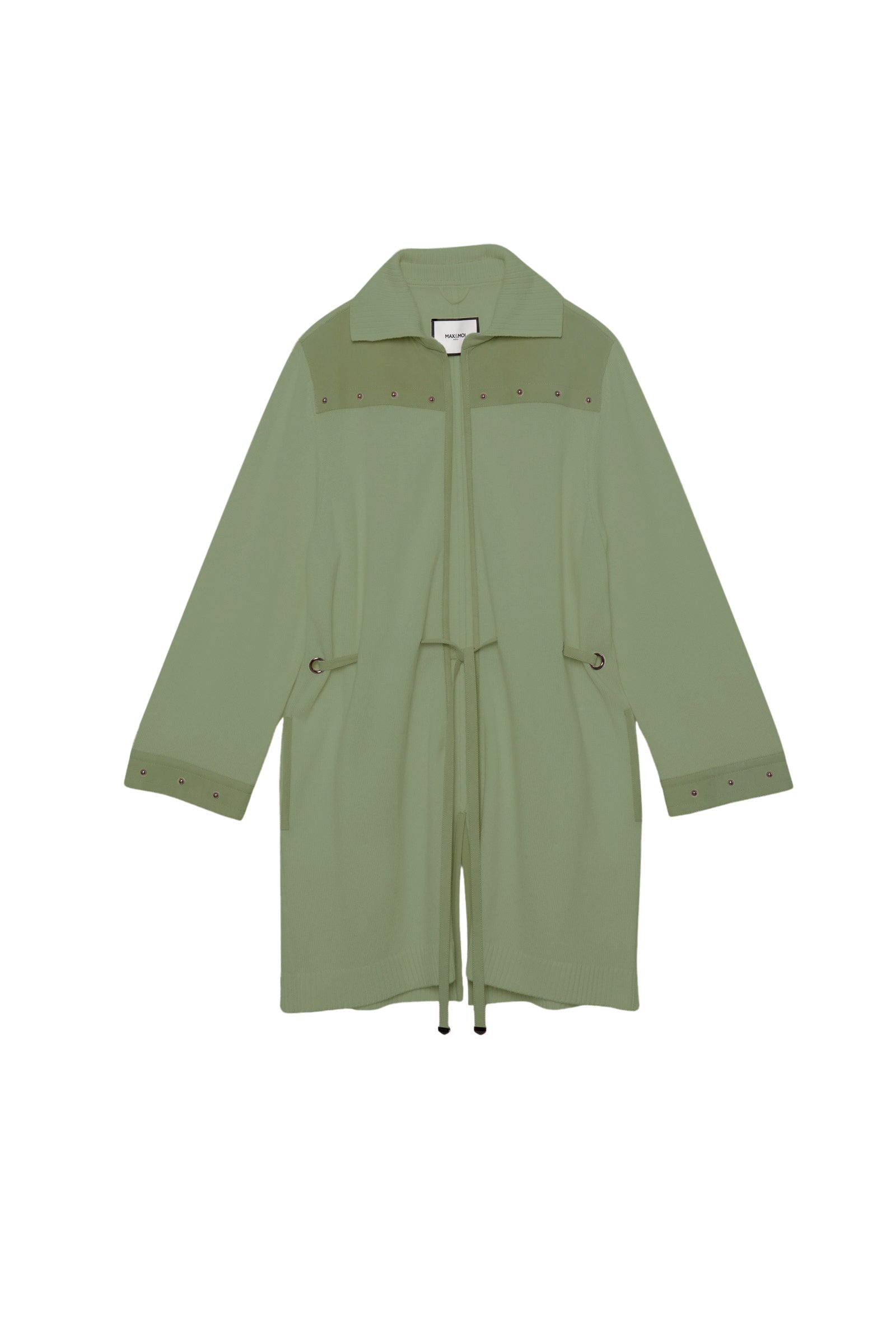 Long Veni cardigan with suede details in wool and cashmere - Almond