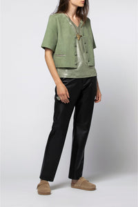 Vidya short jacket in suede leather - Almond