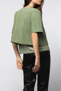 Vidya short jacket in suede leather - Almond