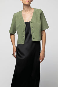 Vidya short jacket in suede leather - Almond