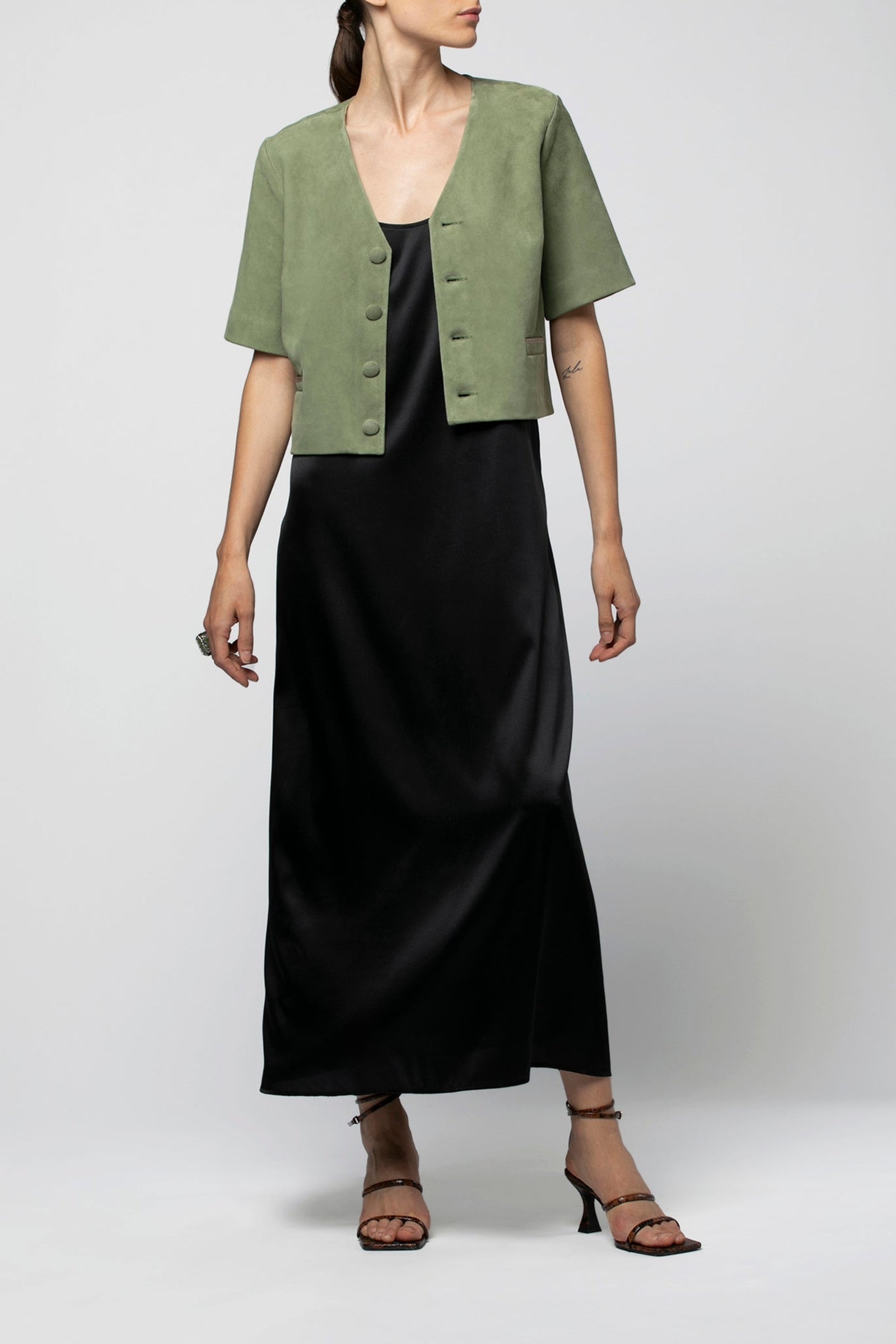 Vidya short jacket in suede leather - Almond