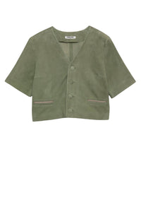 Vidya short jacket in suede leather - Almond