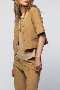 Vidya short jacket in suede leather - Dune
