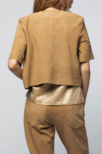 Vidya short jacket in suede leather - Dune