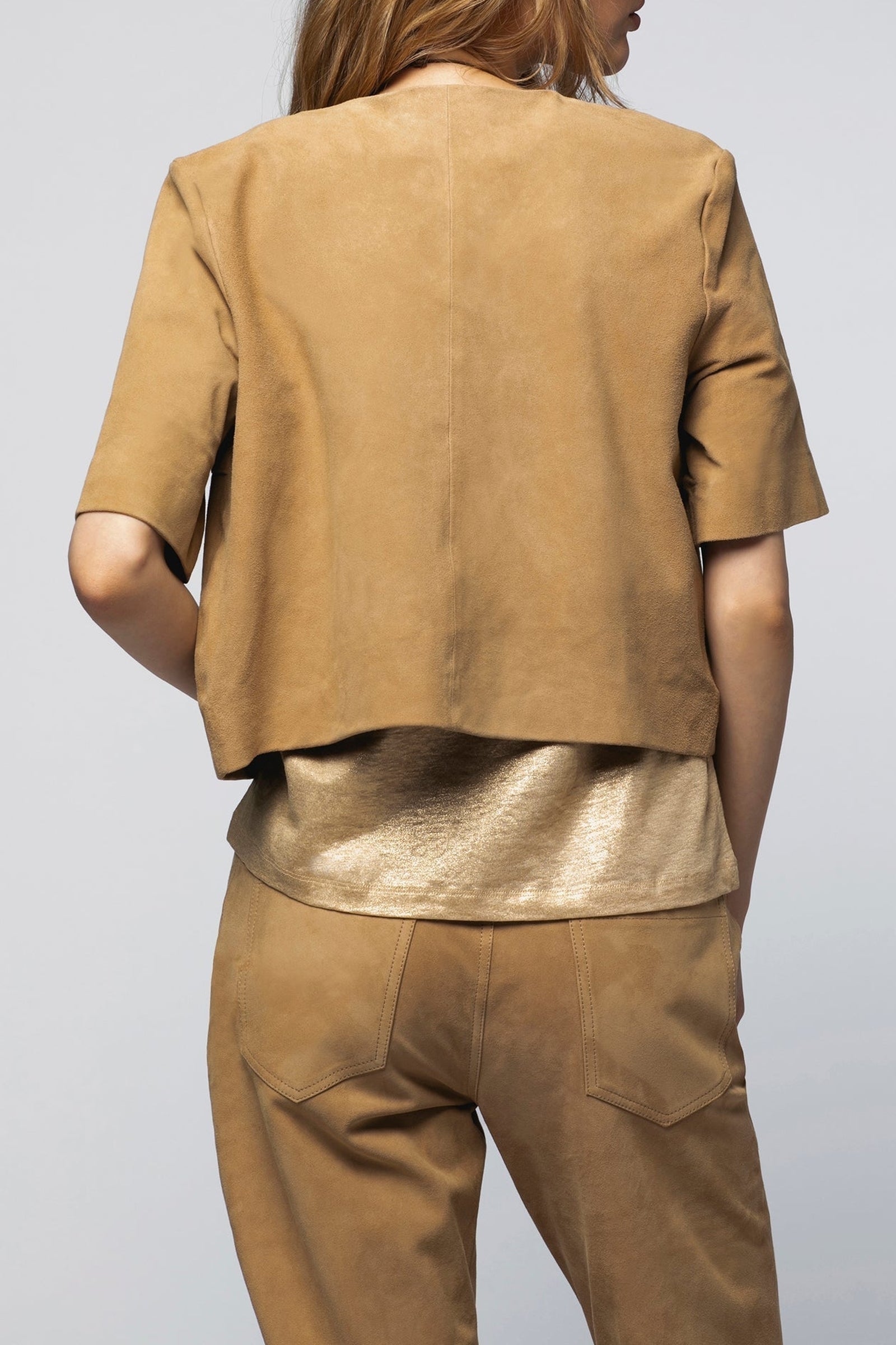 Vidya short jacket in suede leather - Dune