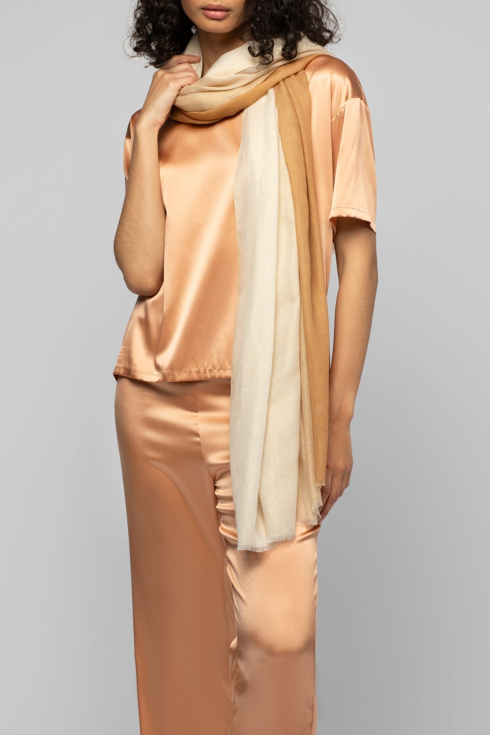 Foulard Amandine tie-and-dye avec fils lurex - Camel