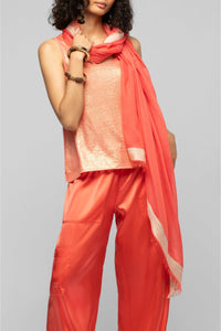 Amarine scarf with contrasting stripes and lurex - Corail