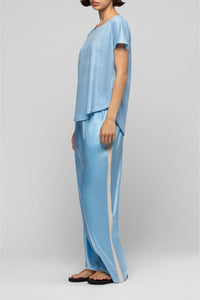 Pantalon Badga en soie et bandes en maille côtelée - Ciel