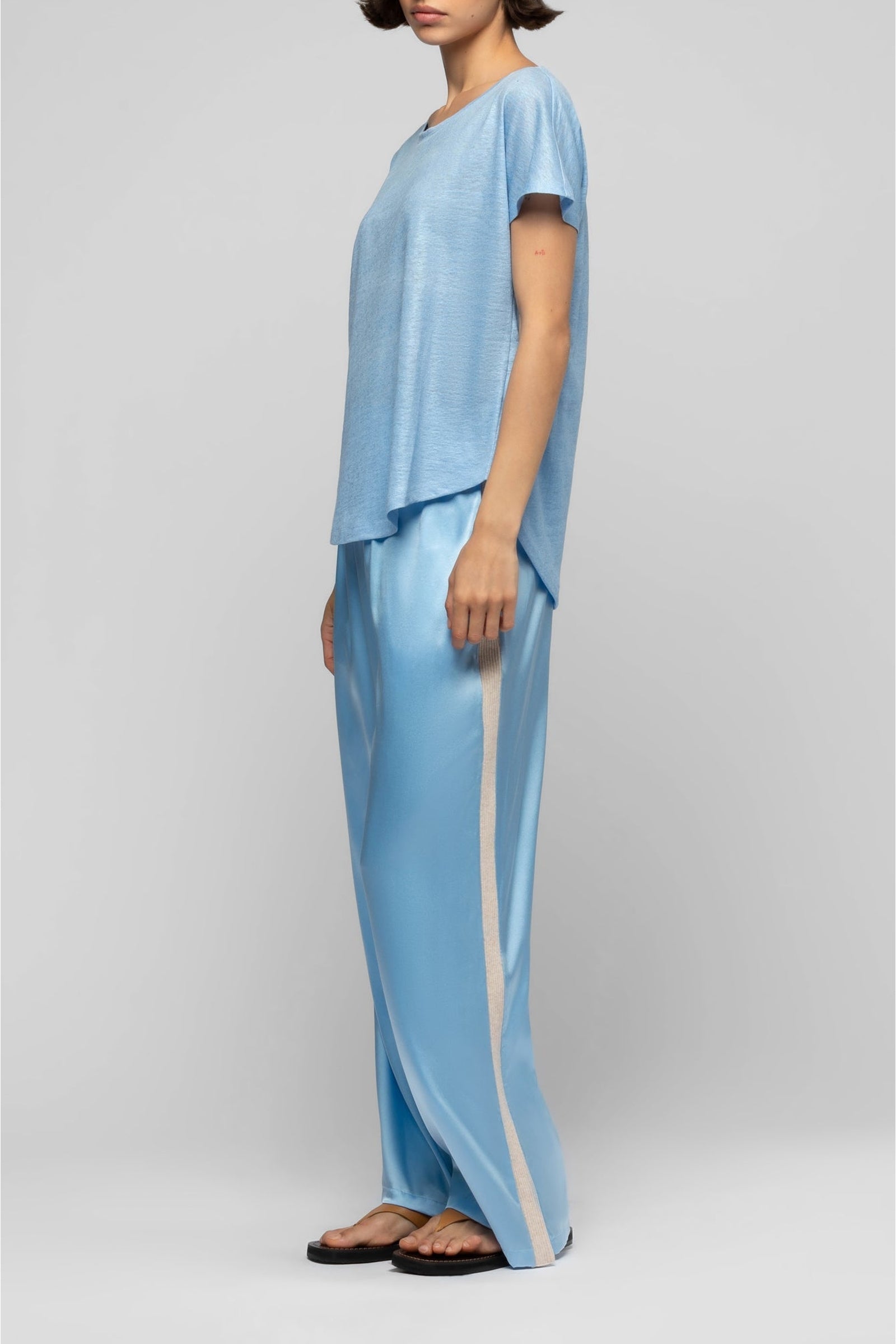 Pantalon Badga en soie et bandes en maille côtelée - Ciel