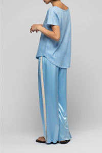 Pantalon Badga en soie et bandes en maille côtelée - Ciel