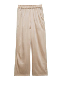 Pantalon Badga en soie et bandes en maille côtelée - Beige