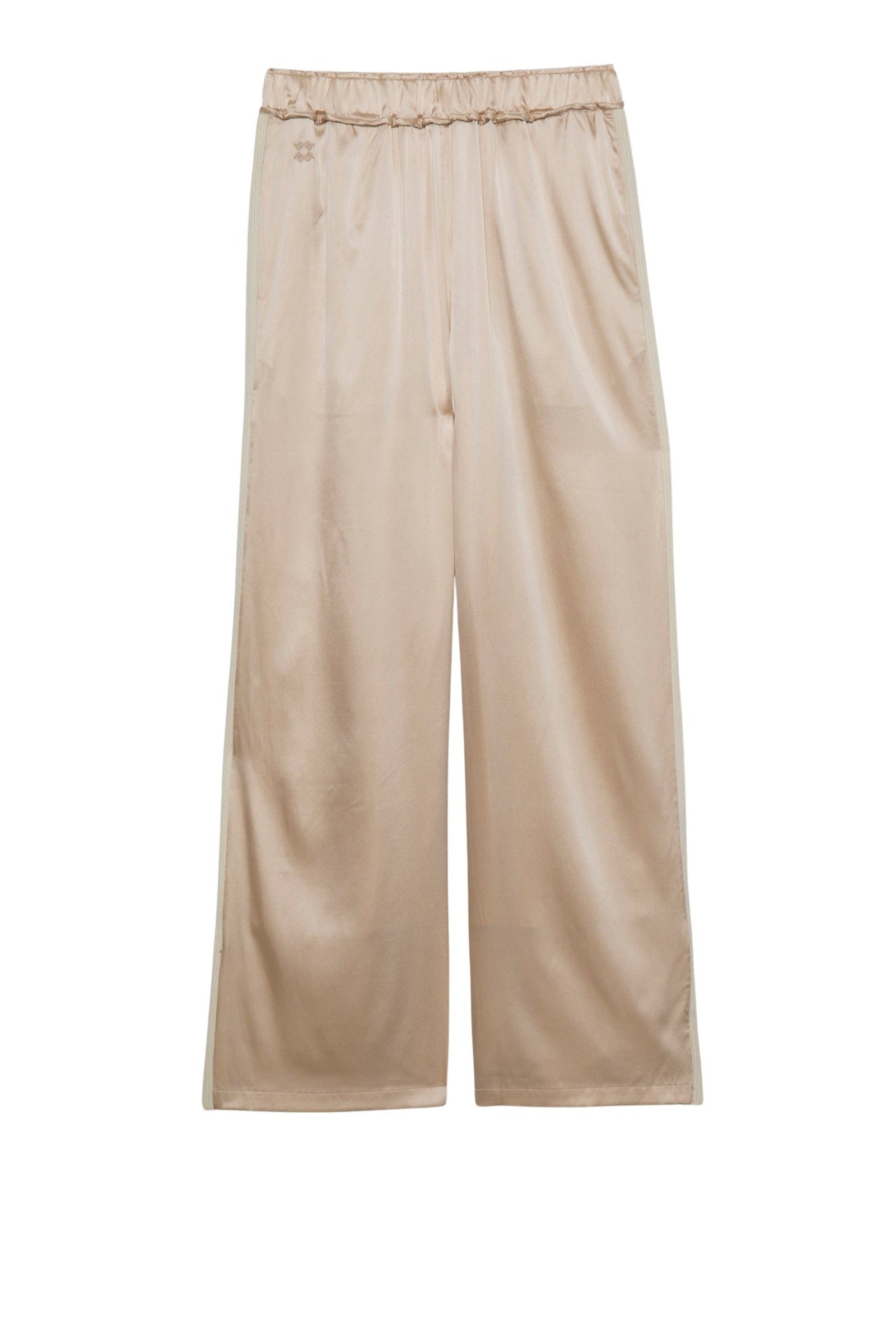 Pantalon Badga en soie et bandes en maille côtelée - Beige