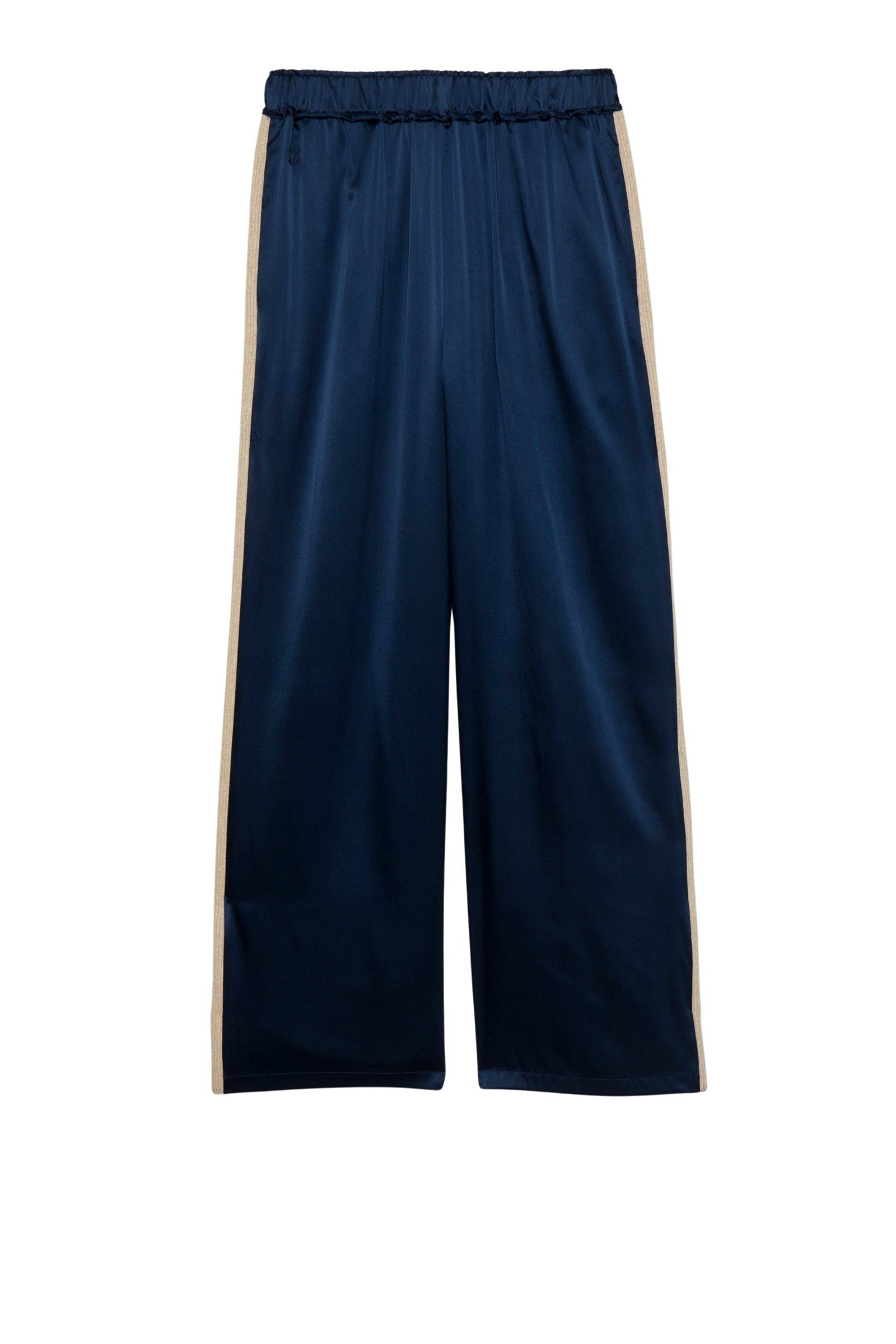 Pantalon Badga en soie et bandes en maille côtelée - Marine