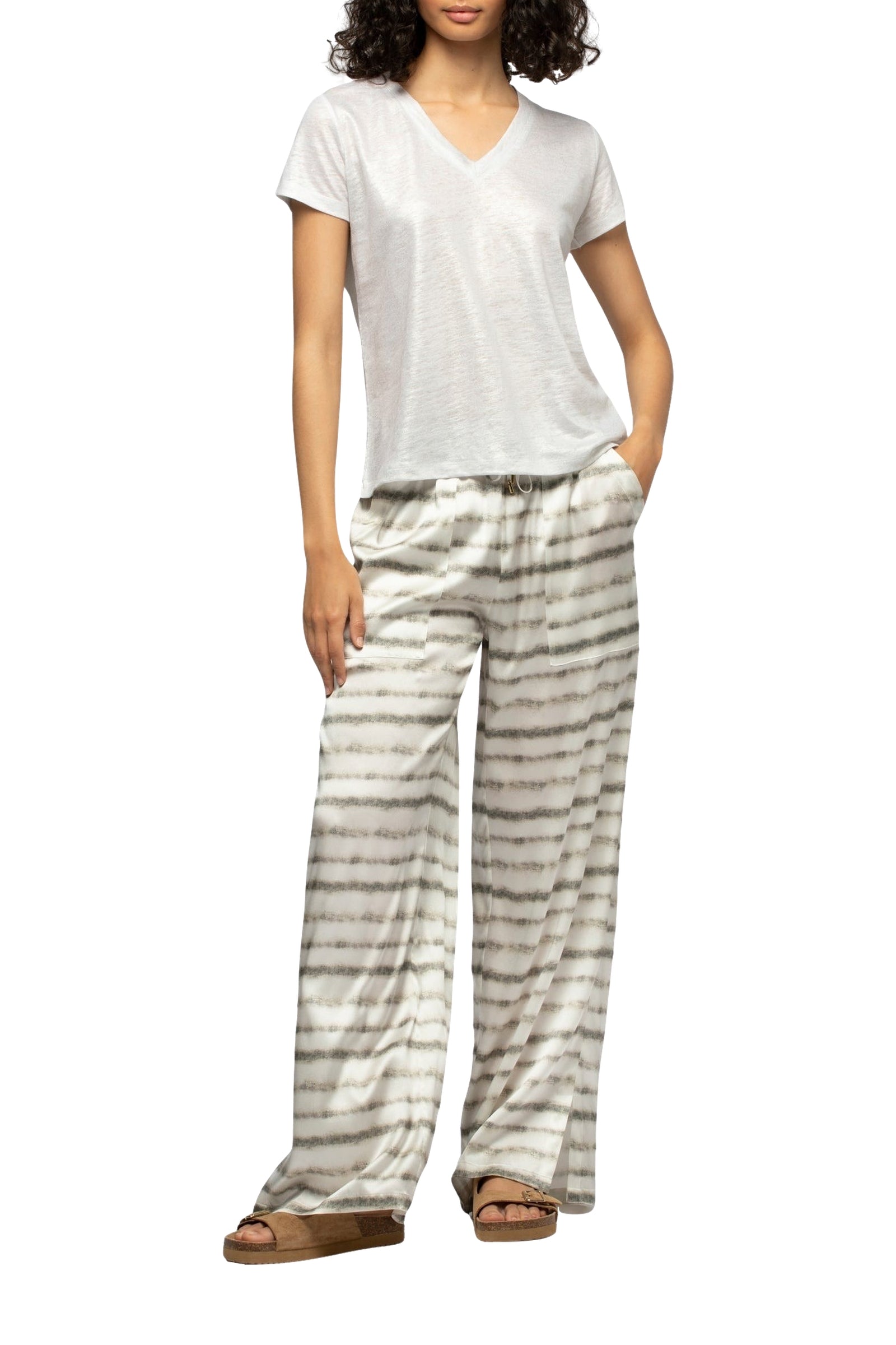 Pantalon Baimy ample et fluide en soie à imprimé - Tie & Dye rayé