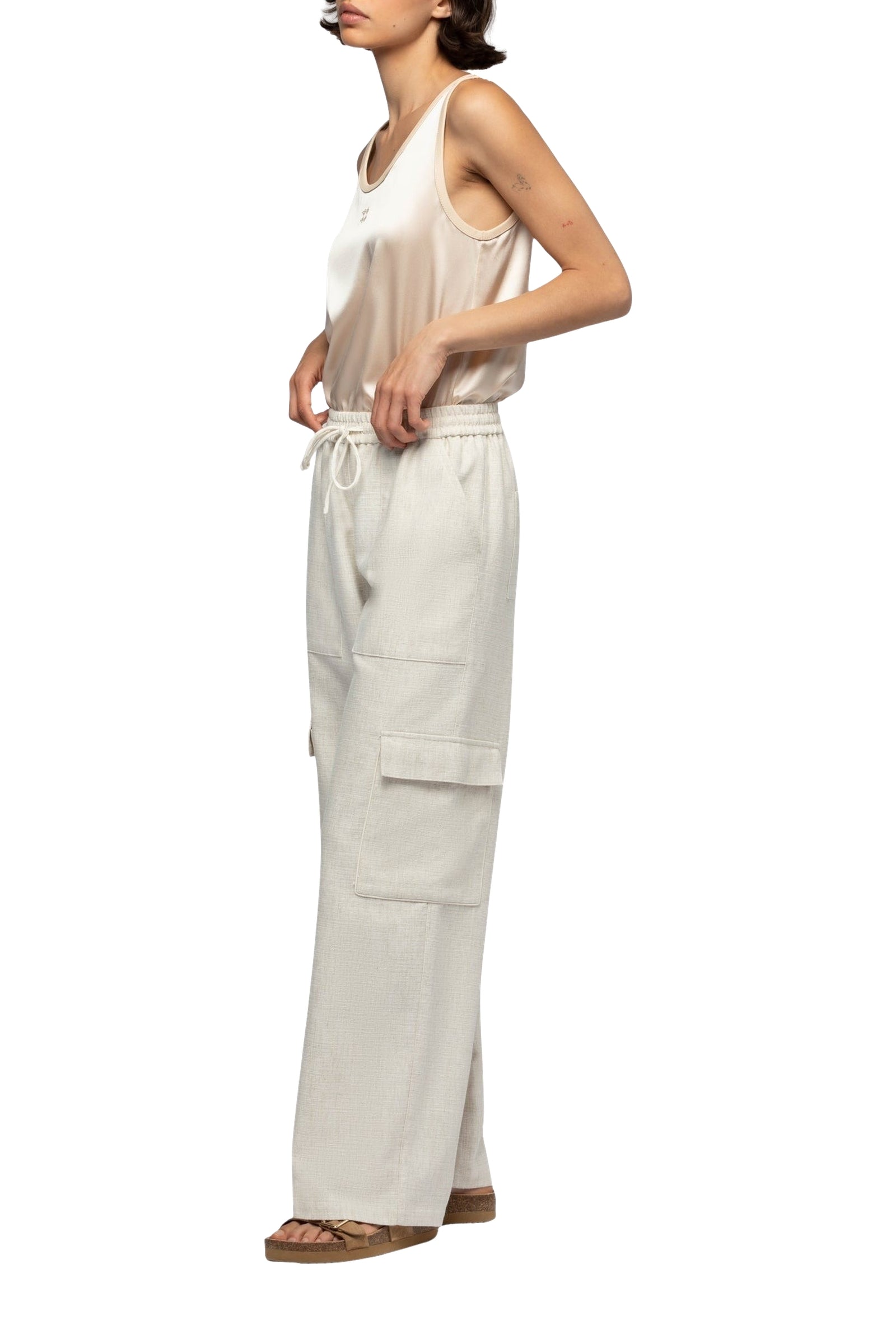 Pantalon Balberie cargo taille haute en lin mélangé - Beige
