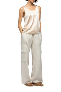 Pantalon Balberie cargo taille haute en lin mélangé - Beige