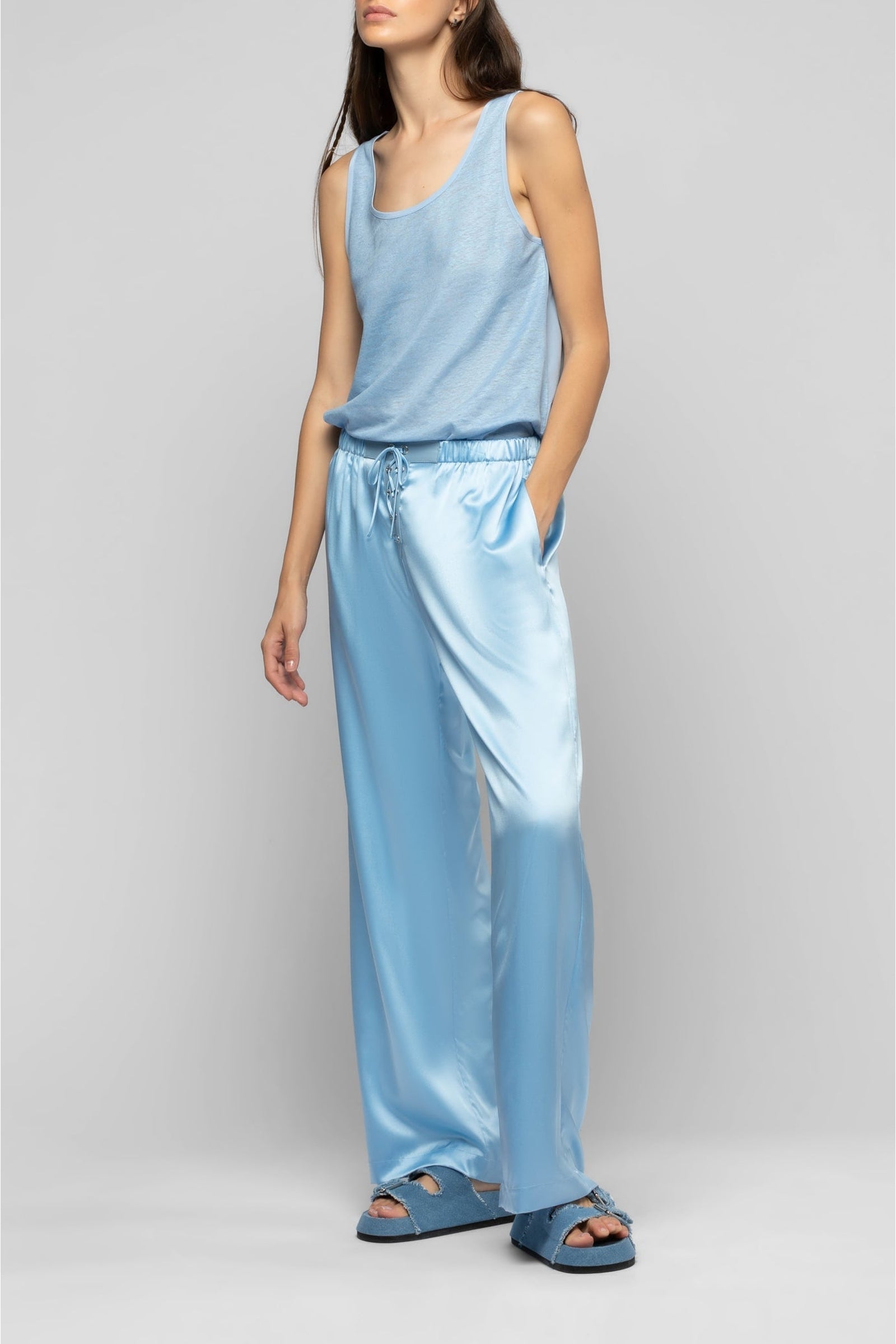 Pantalon Balexina en soie stretch - Ciel