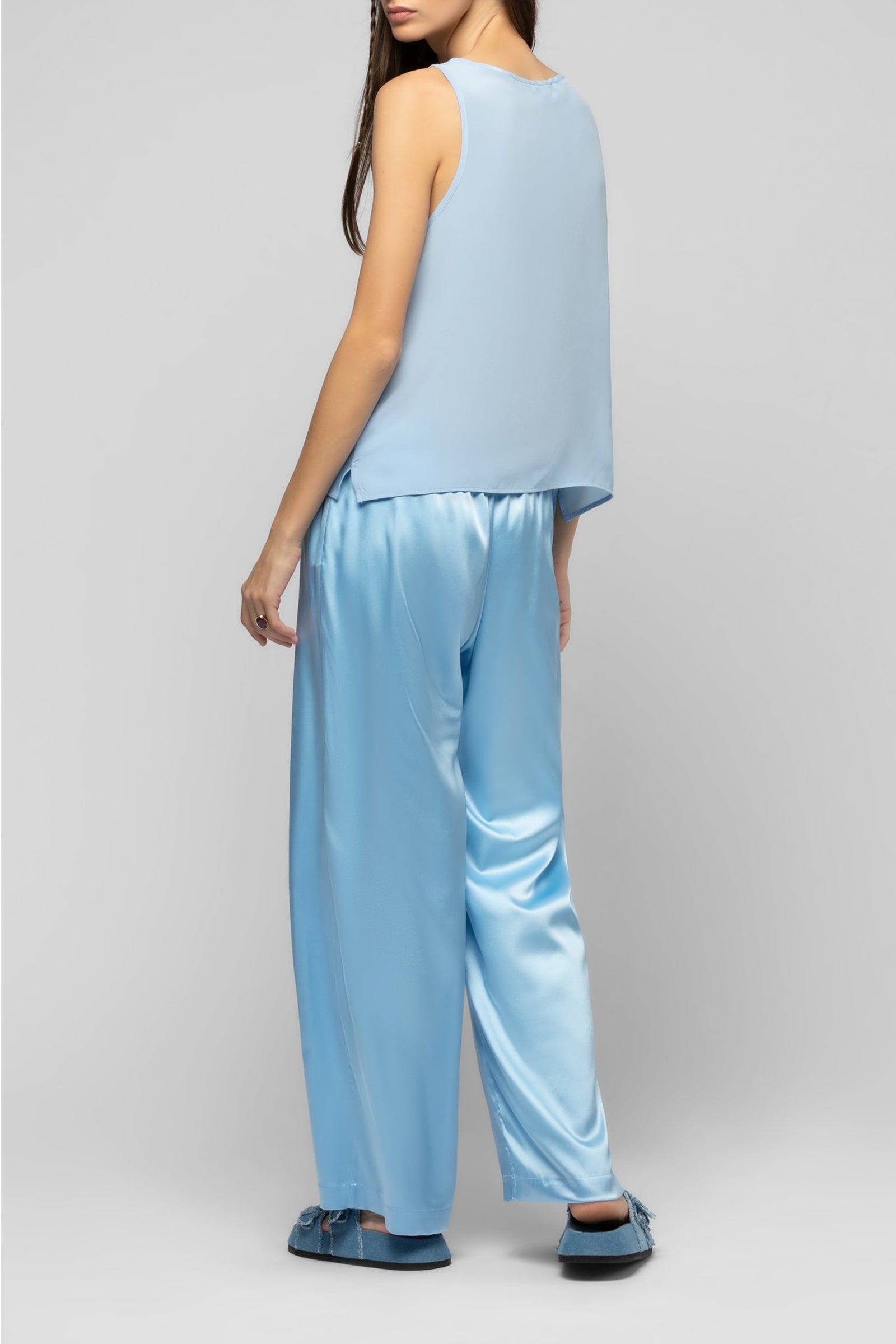 Pantalon Balexina en soie stretch - Ciel