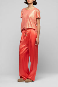 Pantalon Balexina en soie stretch - Corail