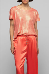 Pantalon Balexina en soie stretch - Corail