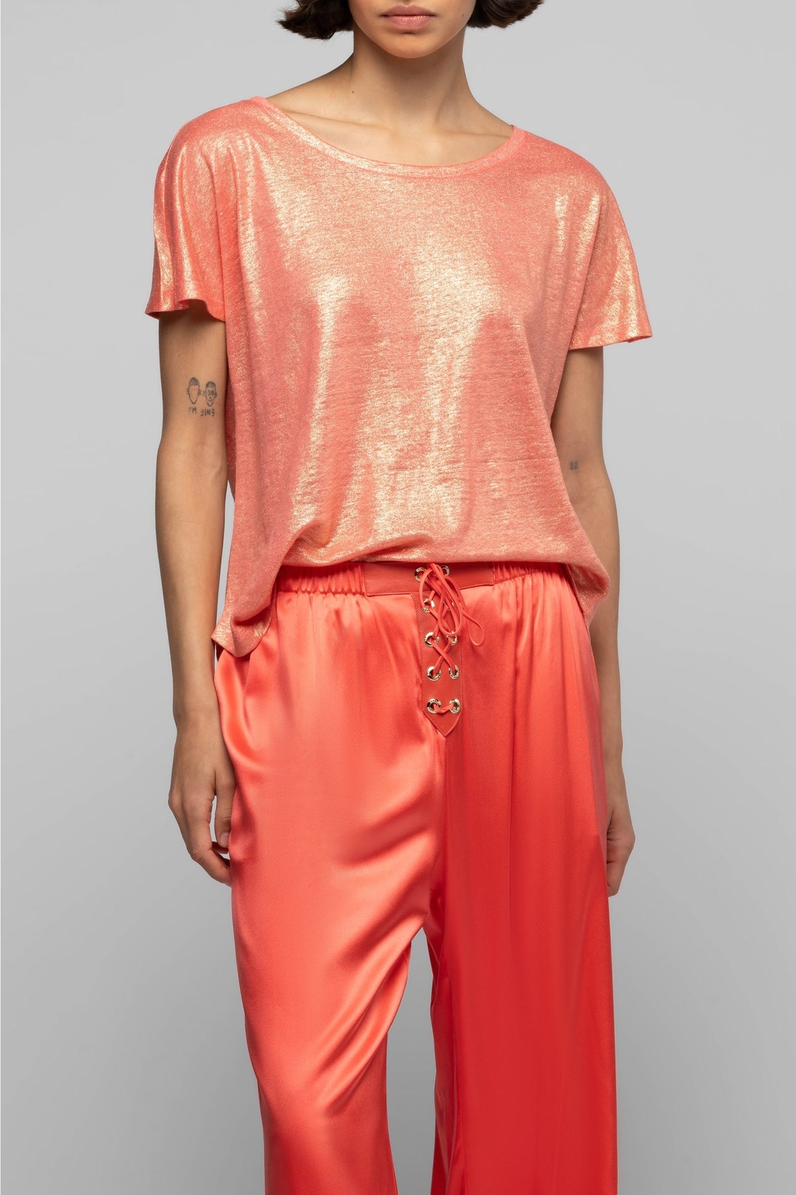 Pantalon Balexina en soie stretch - Corail