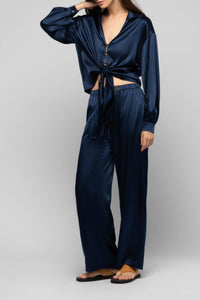 Pantalon Balexina en soie stretch - Marine