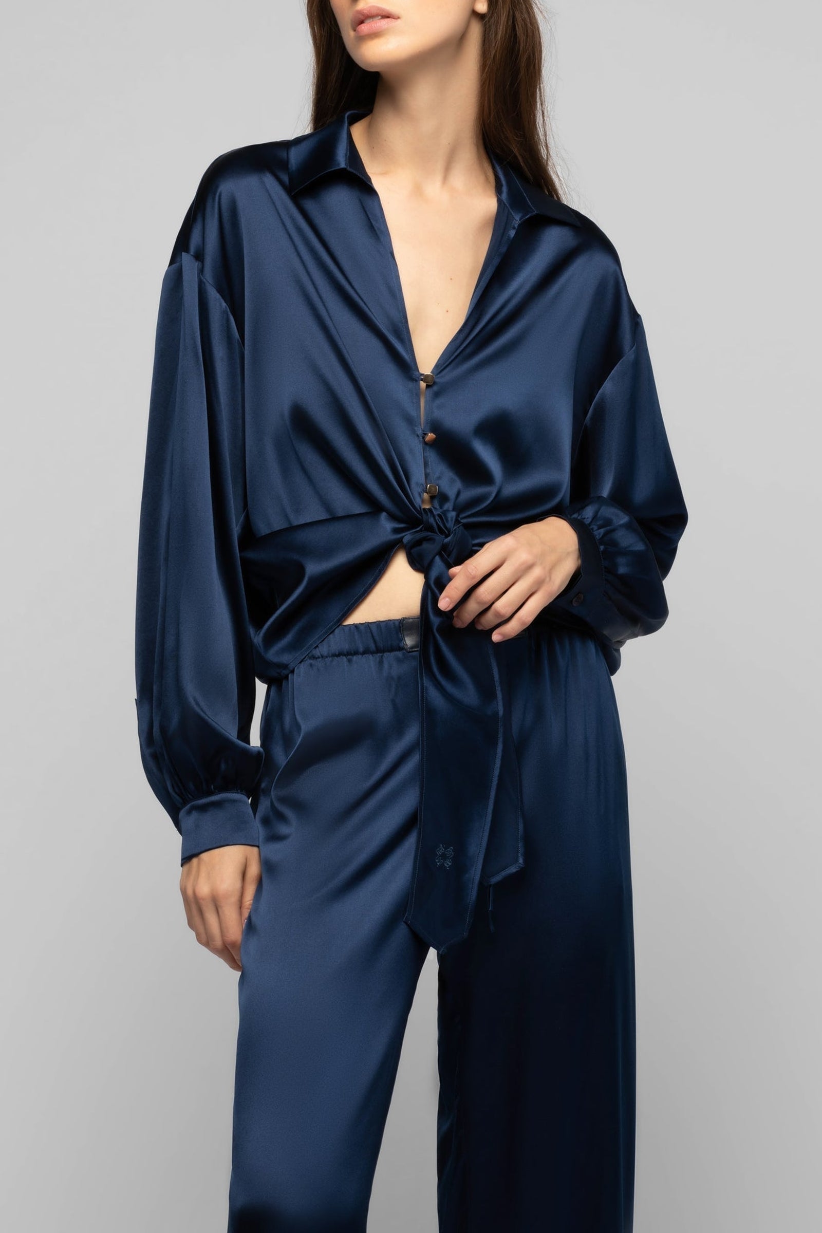 Pantalon Balexina en soie stretch - Marine