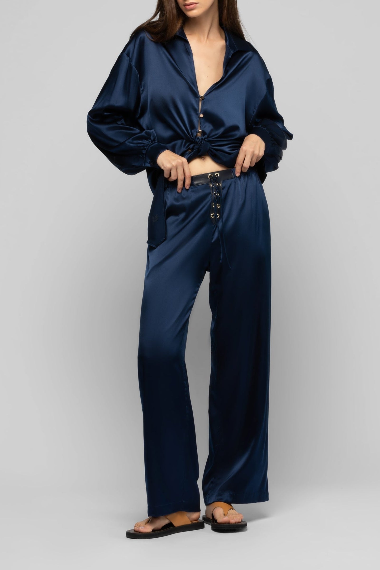 Pantalon Balexina en soie stretch - Marine