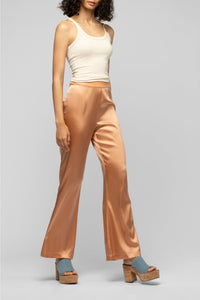 Pantalon Balicia en soie taille haute à détails en cuir - Camel