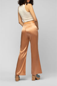 Pantalon Balicia en soie taille haute à détails en cuir - Camel