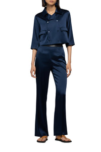 Pantalon Balicia en soie taille haute à détails en cuir - Marine