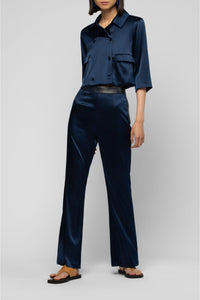 Pantalon Balicia en soie taille haute à détails en cuir - Marine