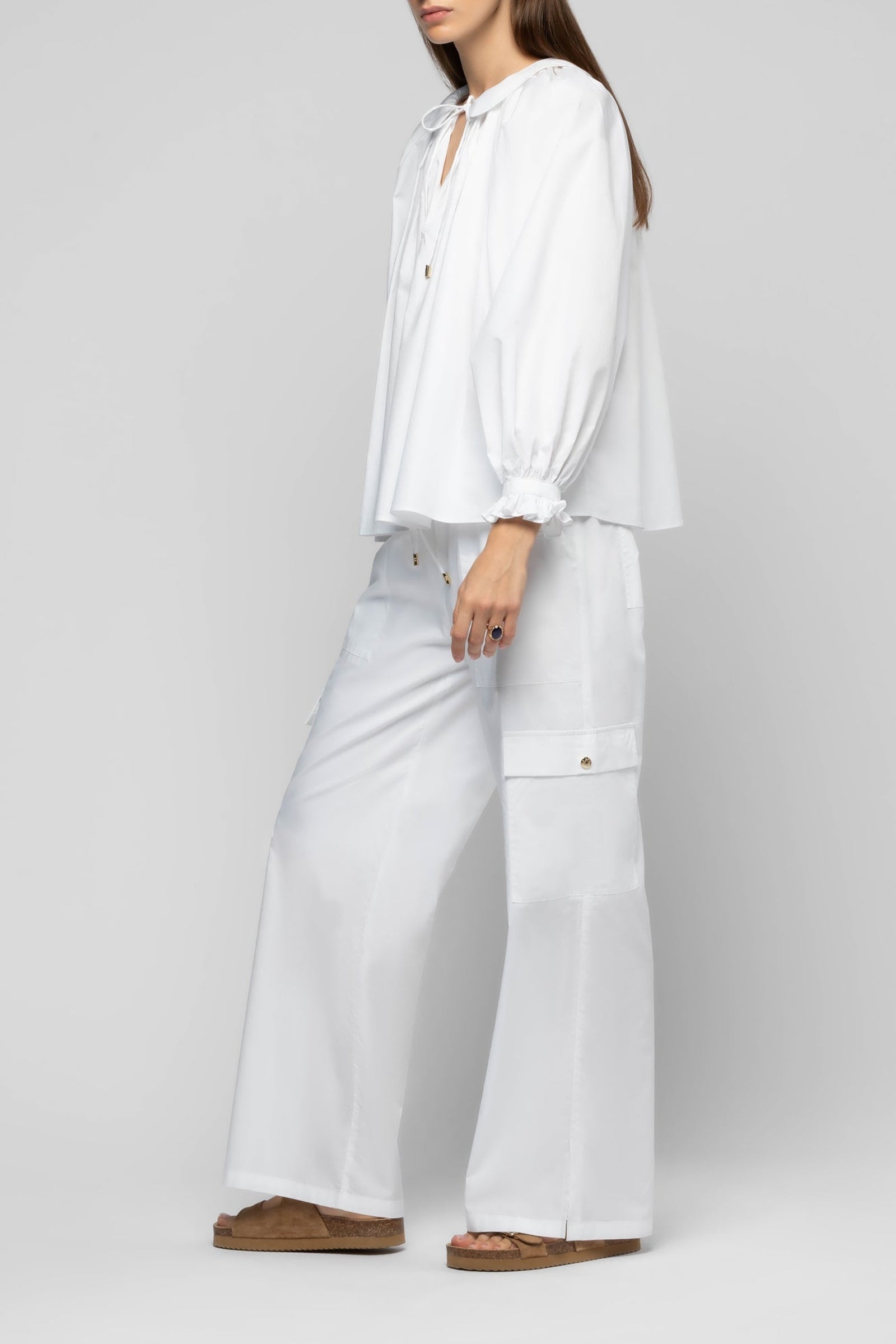Pantalon Baniela cargo taille haute - White