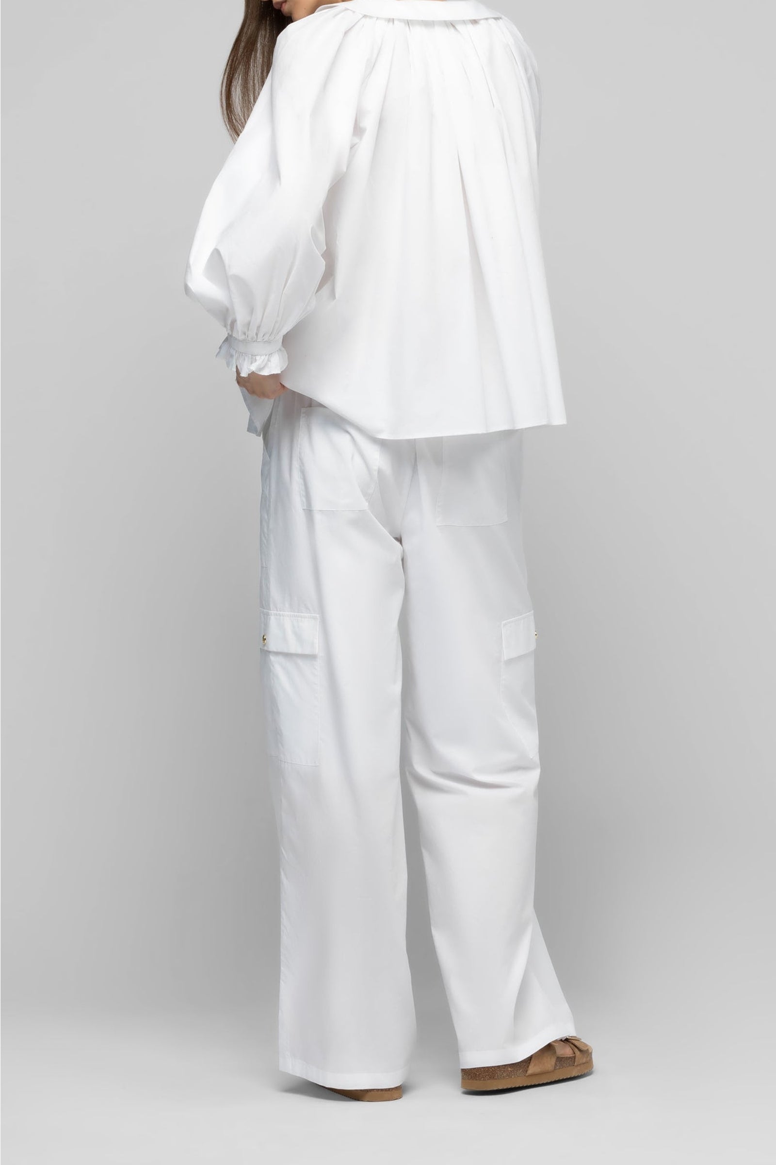 Pantalon Baniela cargo taille haute - White