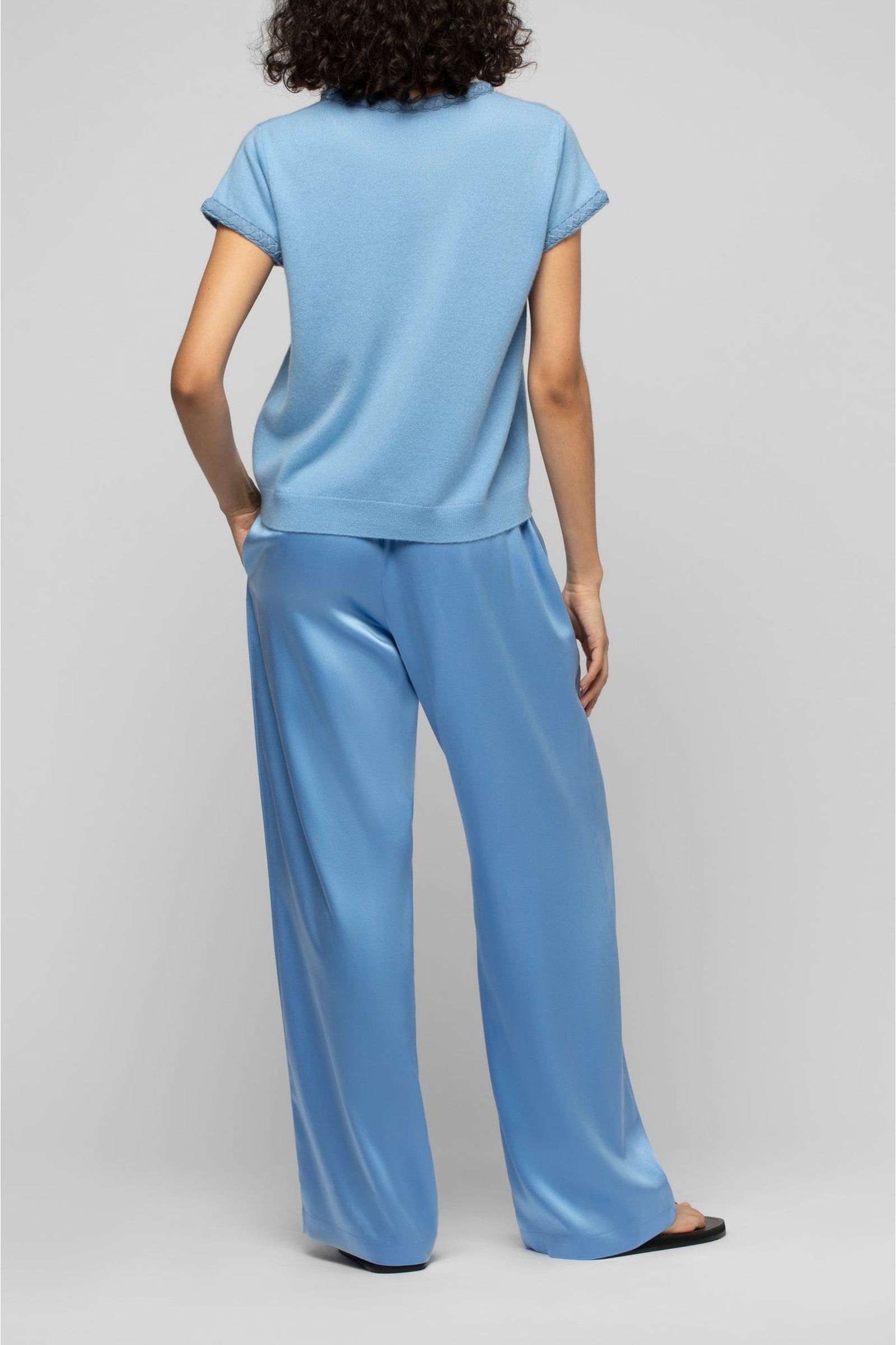 Pantalon Barabelle en soie ample et taille haute - Denim